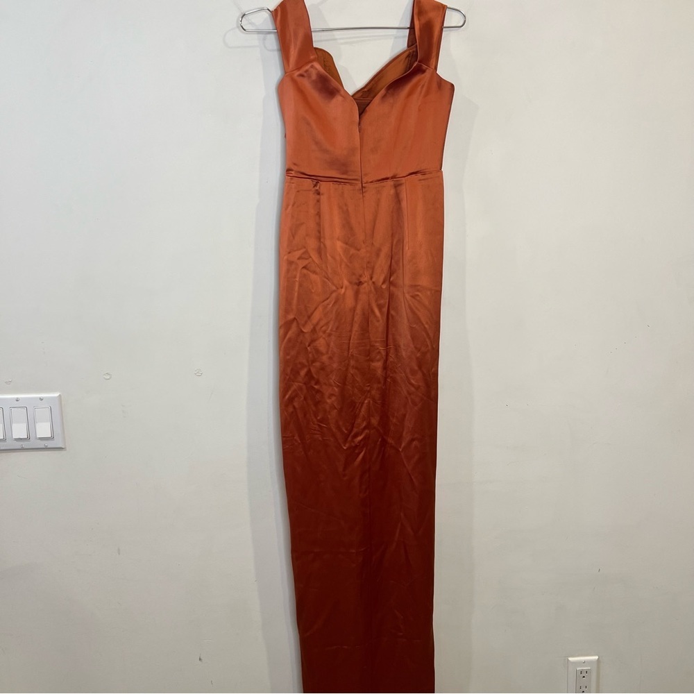 Sau Lee Gwyneth Off the Shoulder Gown Satin Maxi Dress Copper size 2 NEW w/ tags - Picture 12 of 16